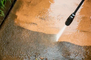 cleaning backyard with pressure washer clelaners